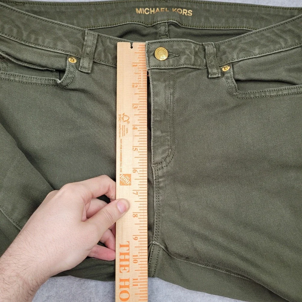 Michael Kors Izzy Skinny Pants Womens‎ Size 10 Green Olive Stretch Gold Jeans